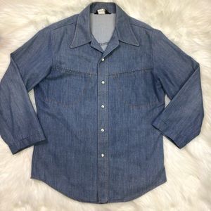 Vintage Tobias Trend Blue Denim 70’s Retro Western Cowgirl Shirt Rodeo pearl